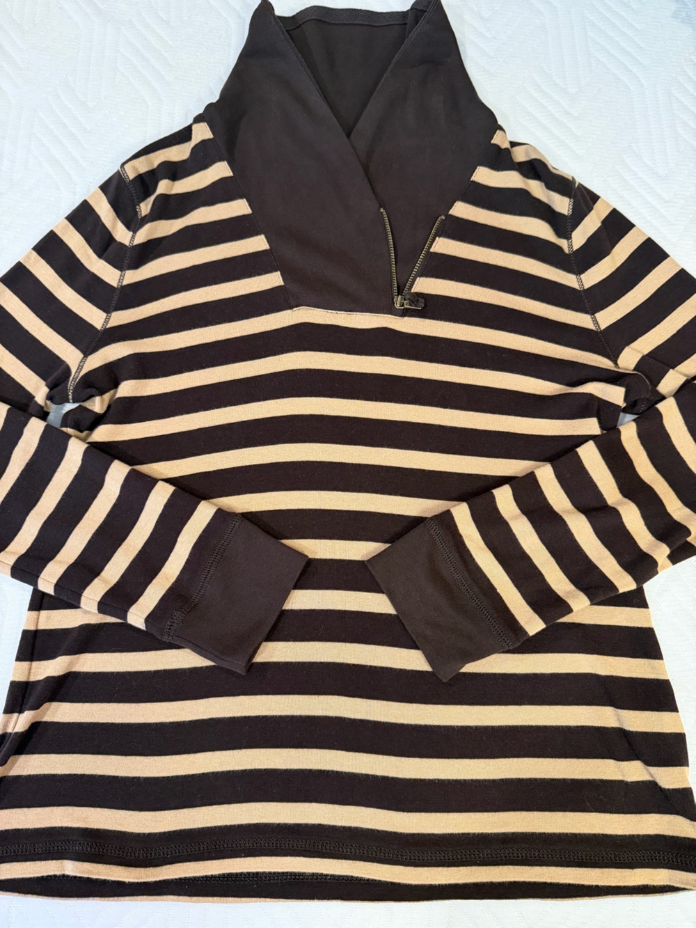 Lauren Ralph Lauren Brown and Tan Striped Long-Sleeve Top, Size XL